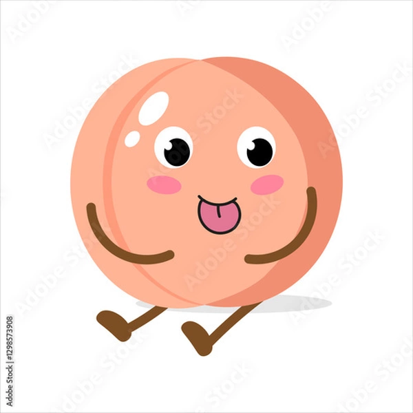 Obraz Cute cartoon character of a smiling peach with arms and legs sitting on a white background
