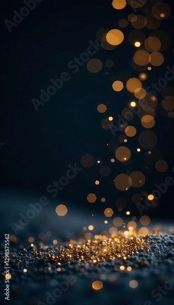 Fototapeta Subtle gold glitter snowfall on dark background, effect, design