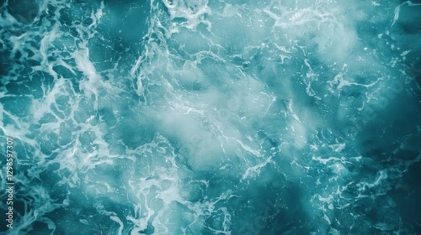 Fototapeta Top view, abstract ocean with dark green acrylic fluid waves, golden foamy crests, marble texture background, smooth blending, high detail, vivid tones