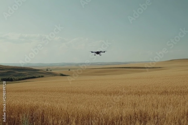 Obraz Drone monitors grain crops over expansive fields during daylight