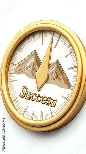 Fototapeta Develop self resources strategy. A decorative compass displaying the word "Success" alongside mountainous imagery, symbolizing achievement and direction.