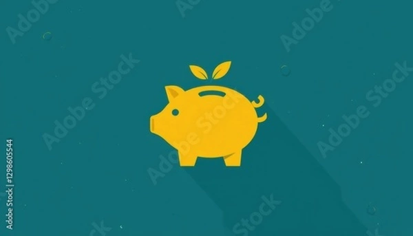 Fototapeta Side view bold piggy bank icon in teal and yellow