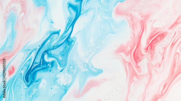 Fototapeta Swirling pink and blue and white paint creates a marbled, abstract background perfect for artistic and fluid design concepts and serene designs