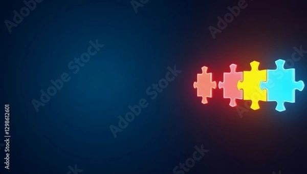 Fototapeta Neon Glowing Puzzle Pieces on High-Tech Background for Autism Awareness Day