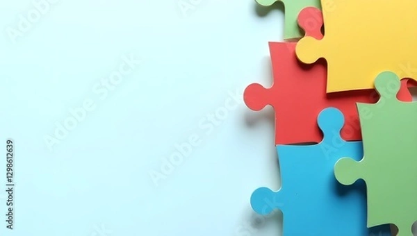 Fototapeta Layered Paper-Cut Puzzle Pieces in Blue Theme for Autism Awareness Day