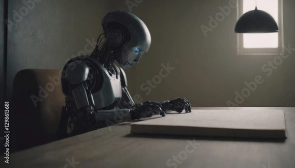 Fototapeta A robot diligently inscribes its notes on a blackboard, showcasing the remarkable fusion of technology and education.
