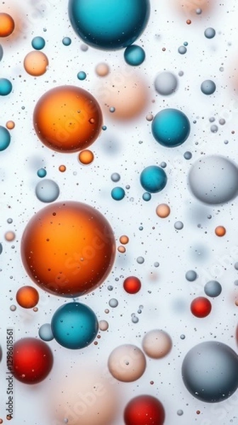 Fototapeta A super-detailed macro shot of a chemical reaction frozen in time, where liquid-like glowing spheres 