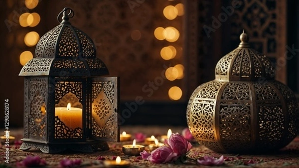 Fototapeta Ramdaan kareem candle and lamp