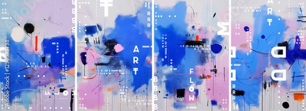 Fototapeta A set of four posters with modern abstract art. The pattern is designed for use as a background texture or design element on various products such as stationery, packaging, wallpaper, posters, etc.