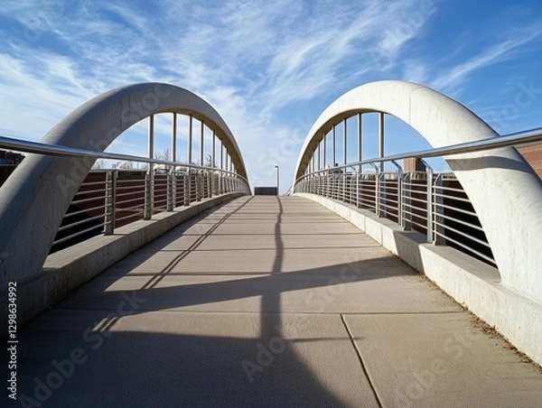 Fototapeta pedestrian bridge with arches under blue sky
