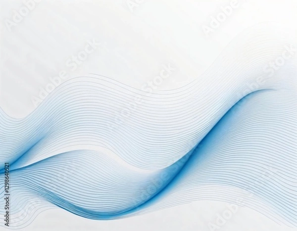 Obraz 흰색 배경에 물결 모양의 파란색 선이 있는 추상적인 배경.