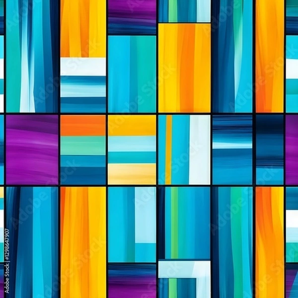 Obraz Abstract seamless pattern with vibrant colored stripes forming squares