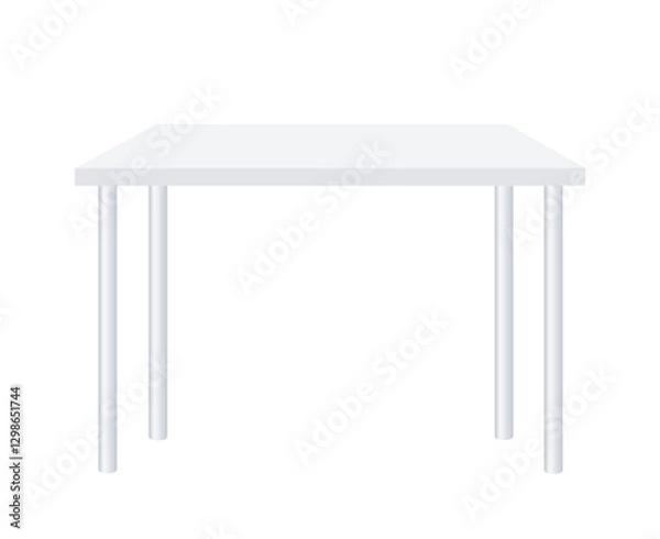 Fototapeta White rectangular Table Mockup on 4 metal legs. Empty kitchen or dining table. Vector realistic 3d illustration. Blank emplate. Furniture for home interior. Front view. EPS10.