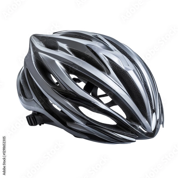 Fototapeta Bicycle gray helmet with adjustable straps isolated on transparent white background