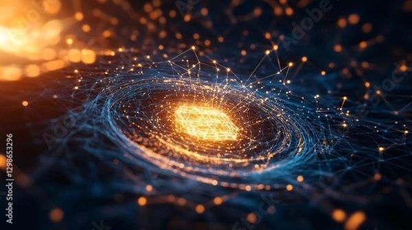 Fototapeta glowing cybernetic energy swirl AI fractals