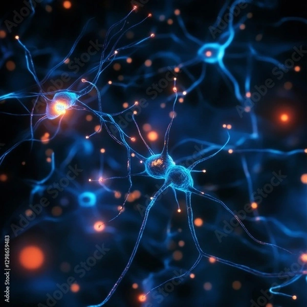 Fototapeta Illuminated neural network connections on a blue background