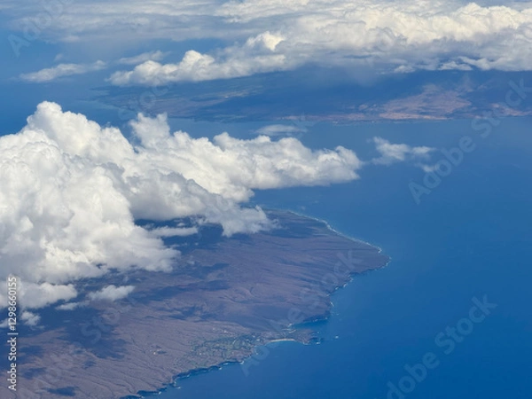 Obraz Aerial View Hawaiian Islands Clouds Mountains