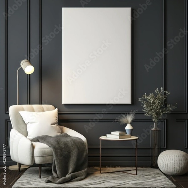 Fototapeta lienzo blanco colgado en la pared luces LED.