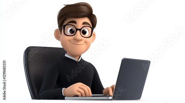 Obraz 3D Cartoon Man Working on Laptop