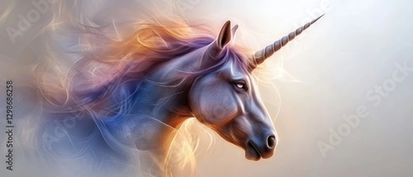 Fototapeta Unicorn head illustration with colorful mane