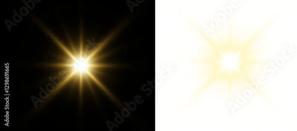 Fototapeta PNG gold star light sparkle, White glow light effect. Starlight sparkle. Light flare effect shine glow. Light PNG. Glowing design elements
