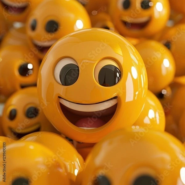 Fototapeta Bright and Cheerful Collection of 3D Emoticon Characters With Playful Expressions Set Against a Vibrant Backdrop