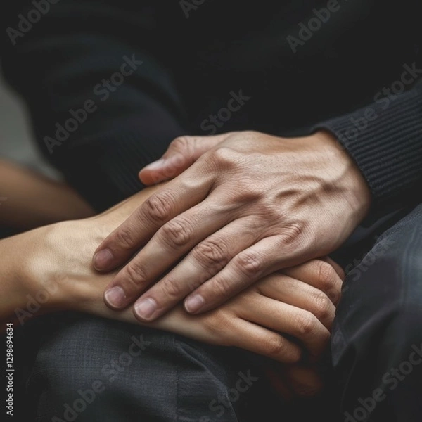 Fototapeta Supportive Hand Comforts Friend Struggling With Post Traumatic Syndrome in a Quiet Setting Following a Dramatic Life Event