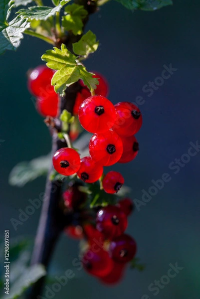 Fototapeta On the branch bush berries are ripe redcurrant (Ribes rubrum)