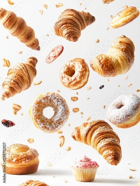 Obraz Assorted pastries float against a bright background in an enticing display of treats