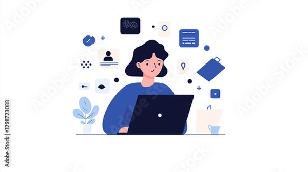 Fototapeta ラップトップを使うビジネスパーソンのイラスト | デジタルワークスペースで作業
Illustration of Business Person Using Laptop | Working in a Digital Workspace