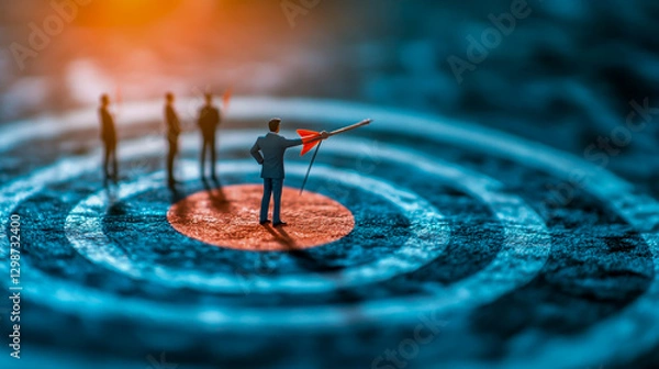 Obraz Business team focused on achieving company goals, with a strategic leader guiding the team towards success