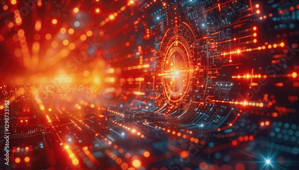 Obraz Technology background. Data flow elements on technology background. Artificial intelligence concept