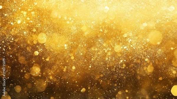 Fototapeta Golden bokeh texture sparkling background festive celebration party light abstract glitter gold shine shimmer festive event luxurious decor.