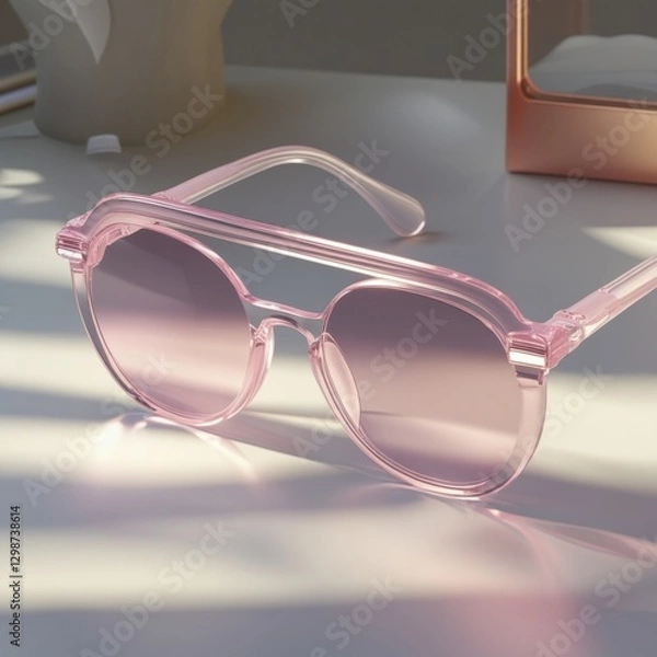Fototapeta Elegant Transparent Pink Sunglasses on Minimalist Surface, Generative AI