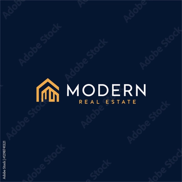 Fototapeta Minimalist Modern Logo Design for Real Estate Company with Gold House Icon