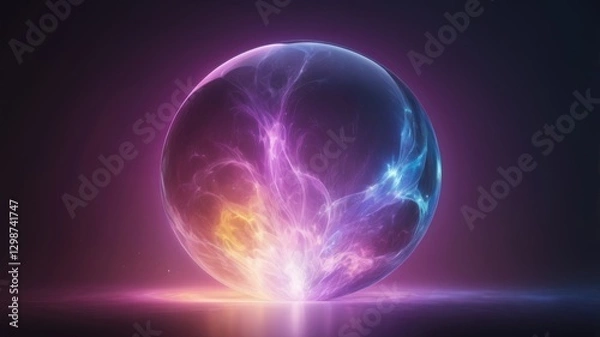 Fototapeta Abstract Glowing Orb Energy Sphere Purple Pink Blue Light Futuristic Plasma Ball Sci Fi Background