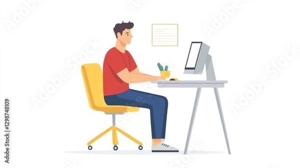 Fototapeta Man working at computer desk