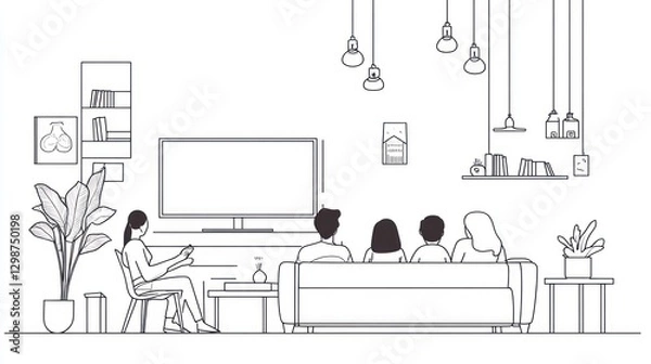 Fototapeta Family Watching TV, Modern Living Room