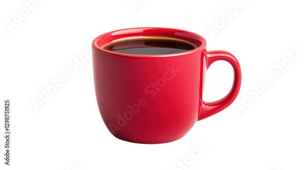 Fototapeta A vibrant red coffee cup filled with dark coffee, showcasing a sleek design and inviting warmth. isolated on white background.