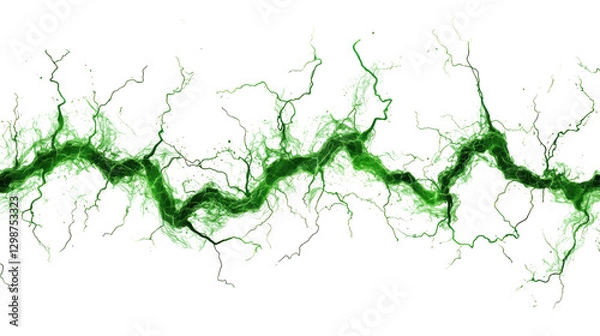 Fototapeta A vibrant green lightning bolt design with jagged edges, conveying energy and movement. isolated on white background.