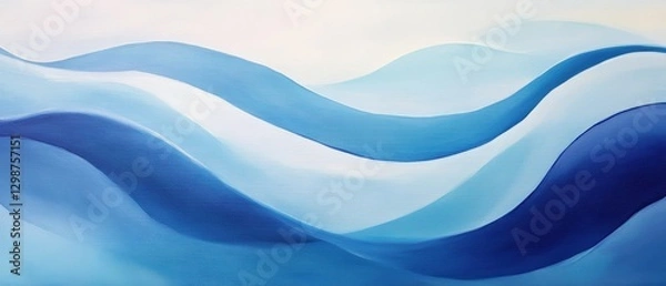Fototapeta Abstract blue wave painting backdrop for tranquil home decor, modern art, contemporary interior design, minimalist style, relaxing sea inspired artwork.