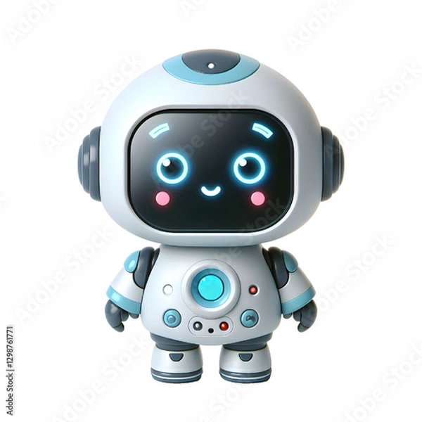 Obraz Cute Mini ai robot isolated on white background