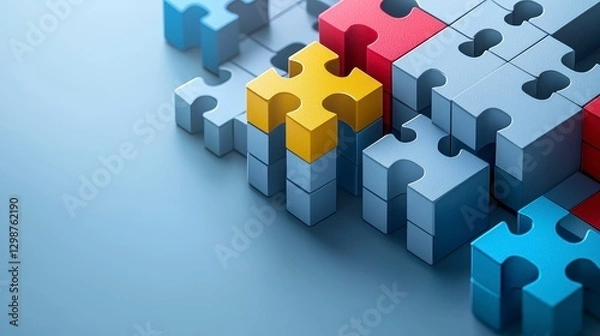 Fototapeta Abstract puzzle pieces, solution, success, teamwork, and problem-solving in modern office setting
