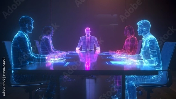 Obraz Remote Team Meeting with Holographic Presenter and Participants
