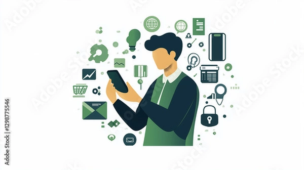 Fototapeta スマートフォンを使うビジネスパーソンのイラスト | デジタルツールで作業
Illustration of Business Person Using Smartphone | Working with Digital Tools