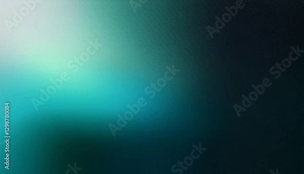 Fototapeta Teal blue green white black blurred abstract gradient background grainy noise texture glowing light large banner