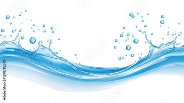 Fototapeta Dynamic water splash with air bubbles on white background: a fresh and fluid stock image