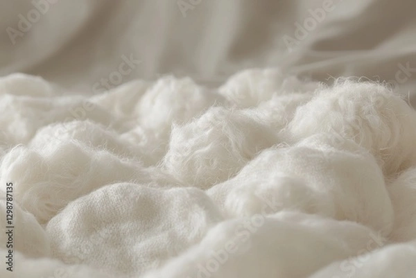 Fototapeta A close-up view of soft, fluffy white cotton, creating a gentle and calming effect with its subtle textures and delicate details in a macro photography shot.