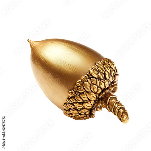Obraz A golden acorn, rumored to grant terrible knowledge if planted, isolated on a white background.