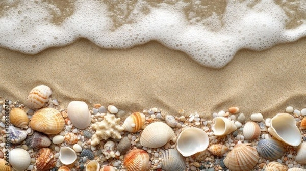 Fototapeta Charming Heart Shape Created from Natural Seashells on a Sandy Beach Evoking Love and Serenity in a Peaceful Coastal Setting and Warm Sunlight